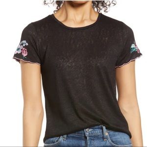 Bobeau Embroidered Sleeve T-Shirt Sz Medium